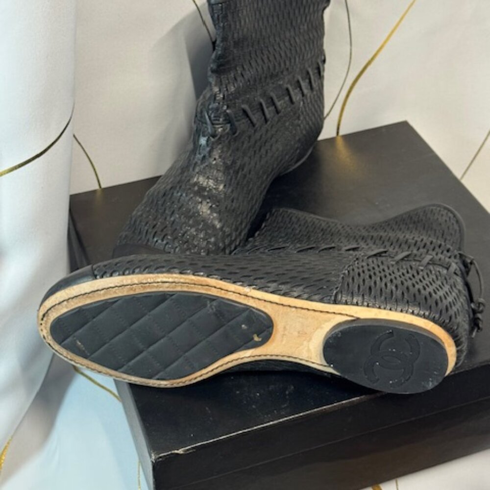 Chanel Perforated Leather Ankle Boots – Black, Size 40 - Picture 5 of 6